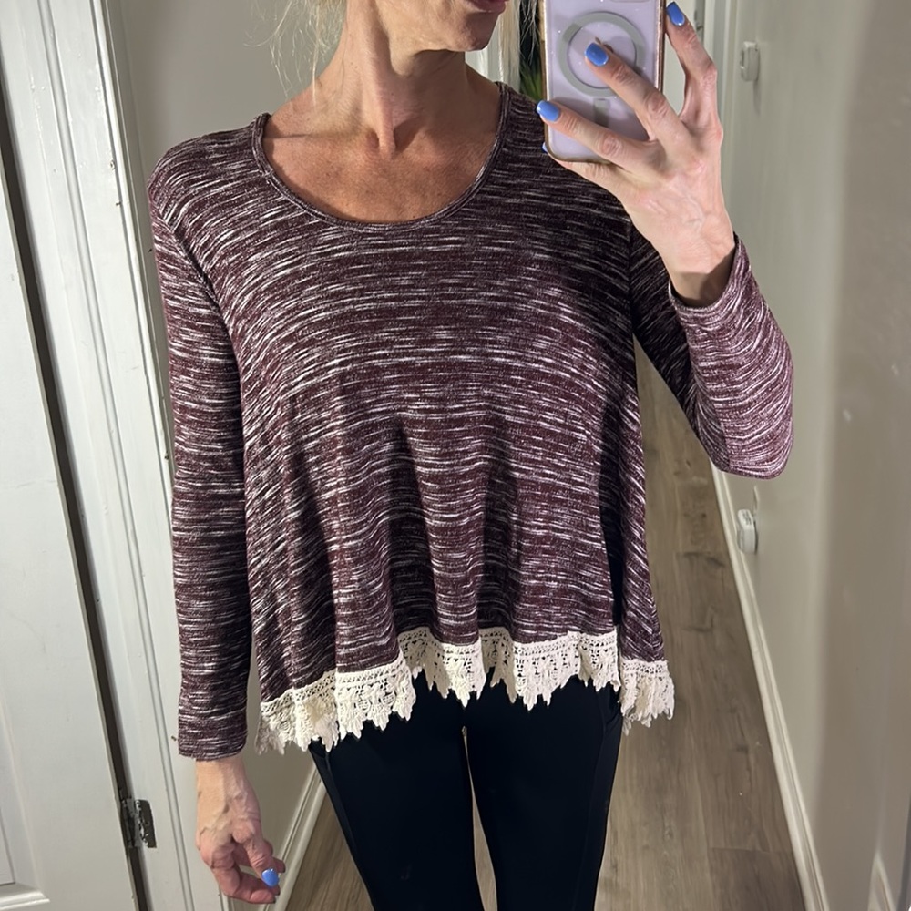 Altar’d State Long Sleeve purple maroon Burgundy w ivory cream lace